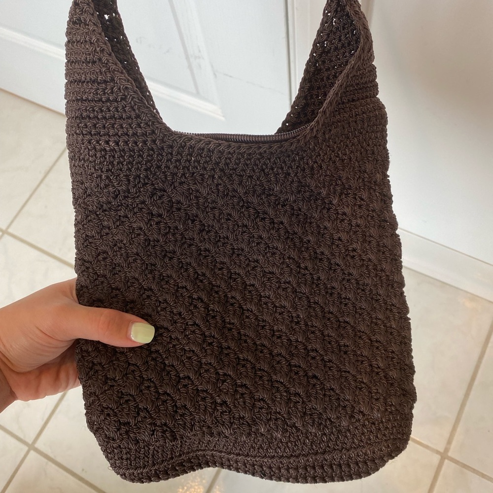Brown knitted crochet shoulder bag high quality